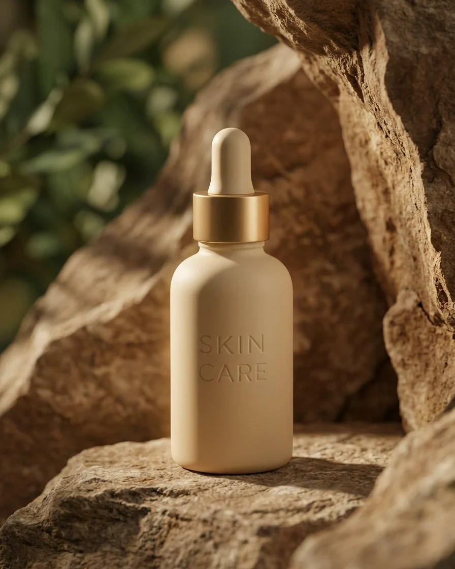 Visuel naturel généré avec MyShotPro pour un flacon Skin Care